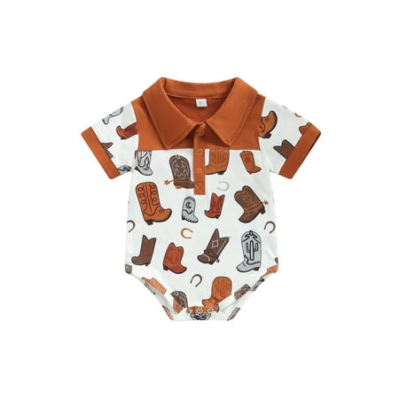 

Western Baby Shirt Romper Casual Long Sleeve Button Down Lapel Bodysuit One-Piece Clothes