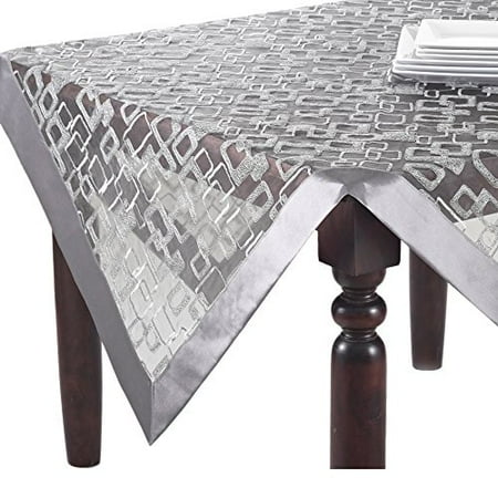 

Fennco Styles Mondrian Embroidered Geometric Design Tablecloth (84 x84 Silver)