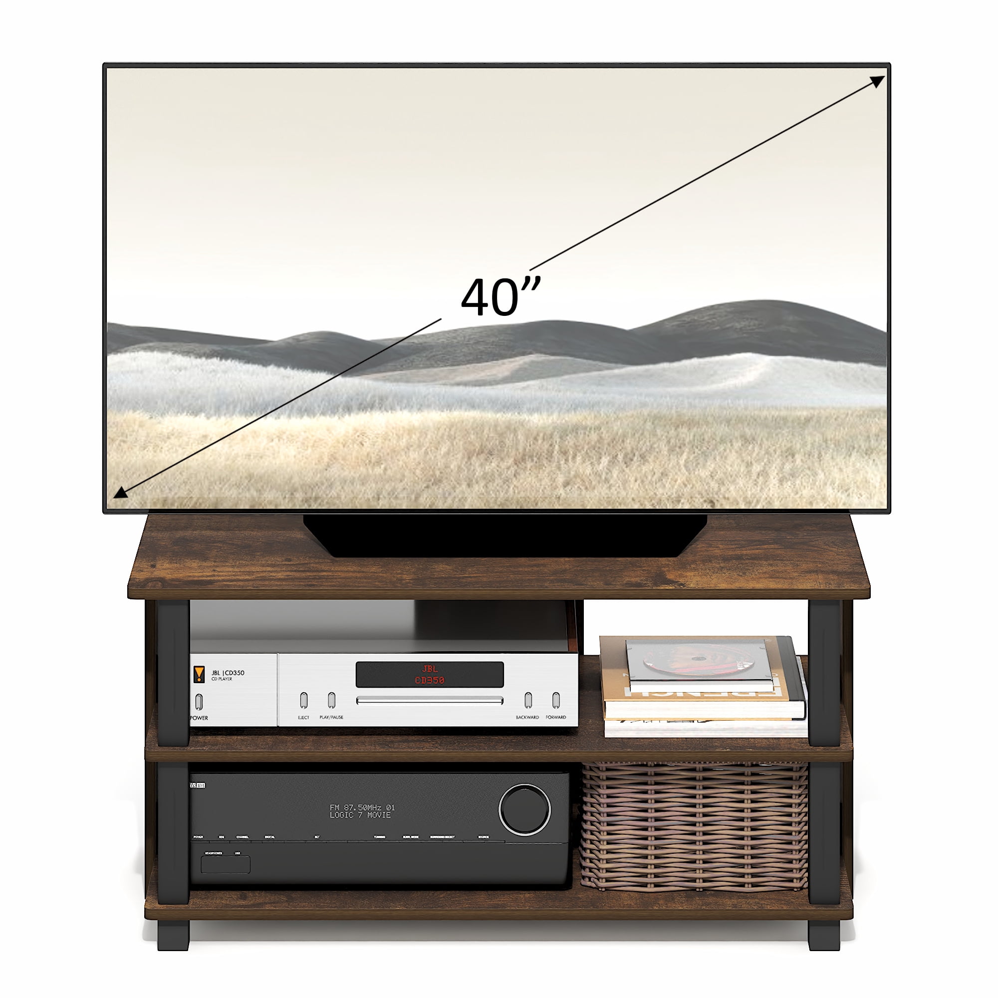 Furinno SULLY 3-Tier Entertainment Center for TV up to 40 Inch Amber Pine