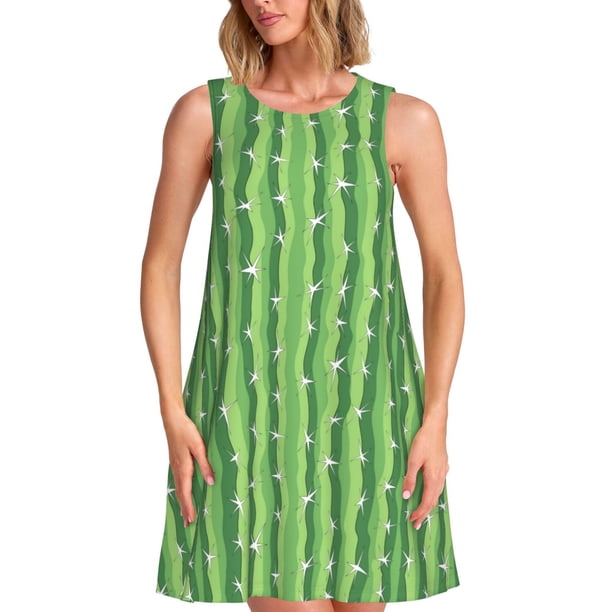 Balery Cactus Vestidos de verano para mujer con estampado: vestido holgado sin mangas, vestido playero informal y cómodo para días calurosos.