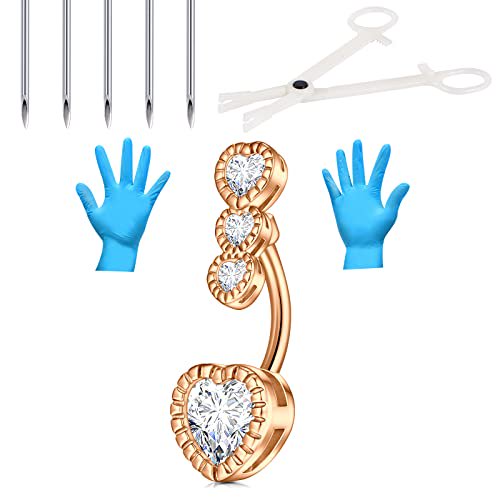 Belly Button Piercing kit,14G Stainless Steel Rose Gold Belly Button