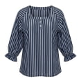 thumbnail image 5 of Guluxicc Women's Striped Shirts Scoop Neck Button Short Sleeve Basic Tops for Summer Casual Outfits, 5 of 8