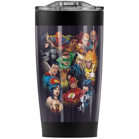 Justice League The Leagues All Here Stainless Steel Tumbler 20 oz Coffee Travel Mug/Cup Vacuum Insulated & Double Wall with Leakproof Sliding Lid | Great for Hot Drinks and Cold Beverages