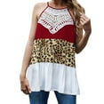 thumbnail image 2 of Women's Sleeveless Shirt, Lace Stitching Leopard Pattern Casual Off Shoulder Suspender Tops, 2 of 6