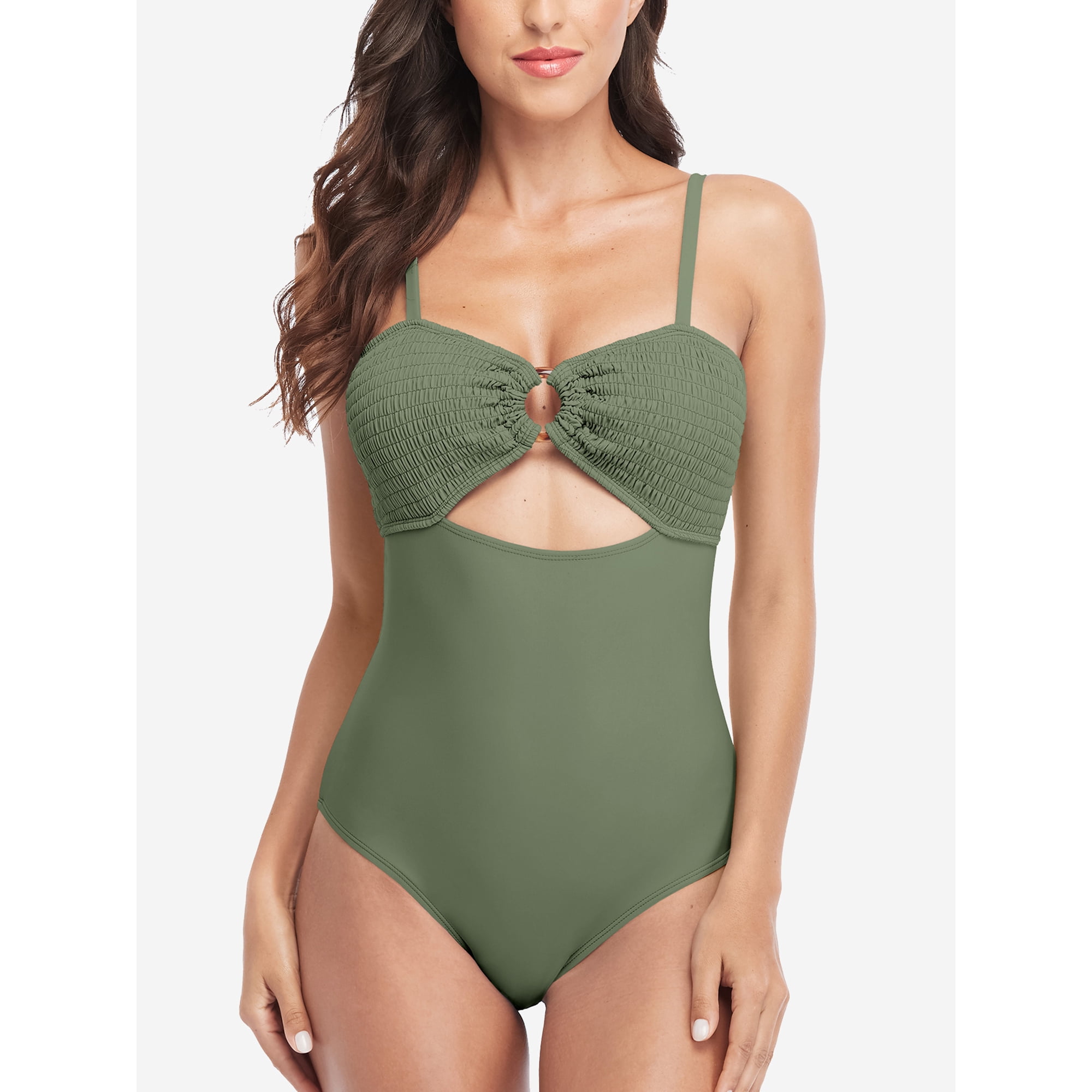Beauttyin Beautyin Women Knit Monokini Soild Swimsuit 1 Piece Beach Bathing Suit Green