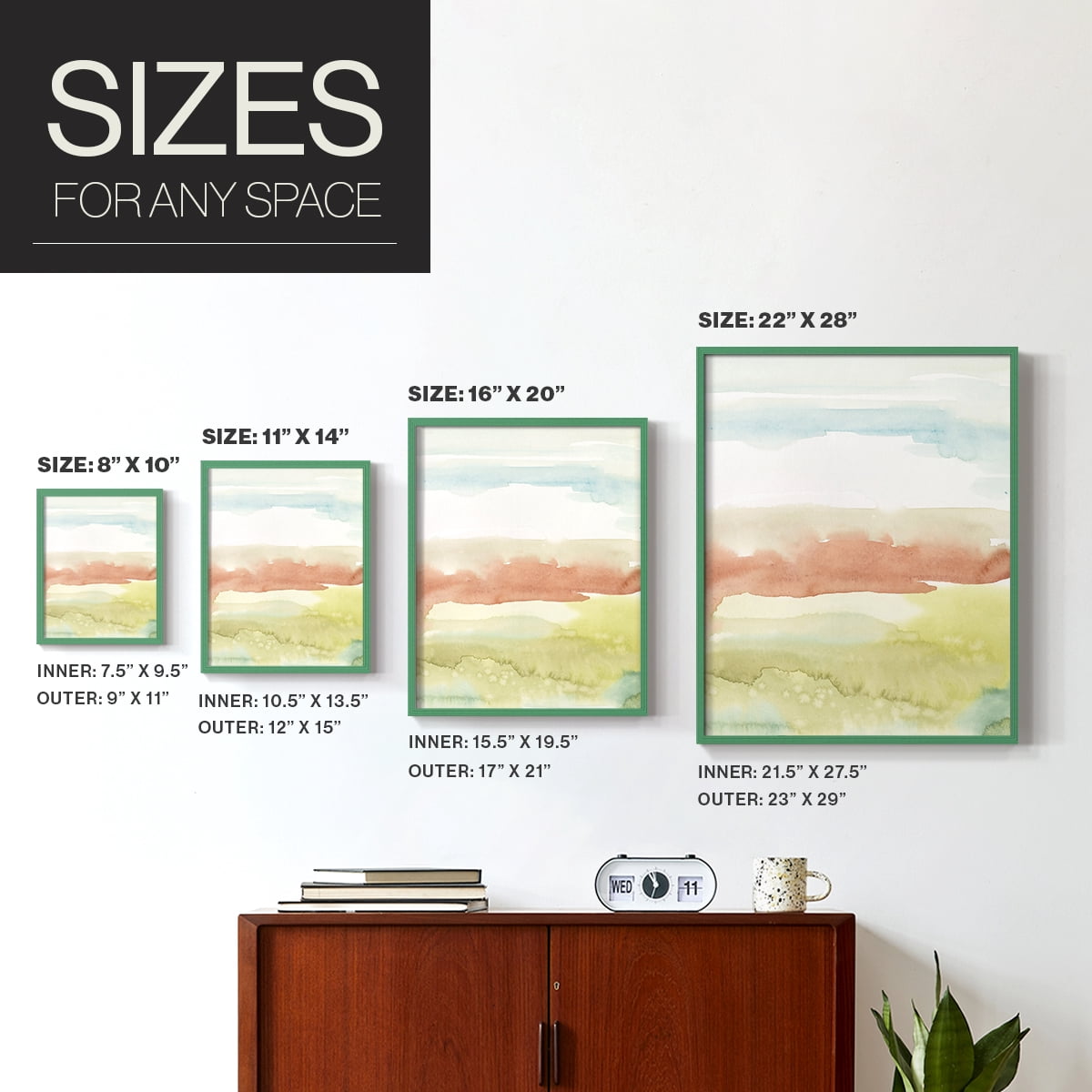 Blushing Sunrise II Framed Print in Green Solid Wood Framed Print No Nail Hanging
