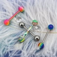 thumbnail image 2 of OUFER 5PCS 14G Stainless Steel Tongue Rings Barbell Rainbow Colorful Tongue Bar Piercing, 2 of 6