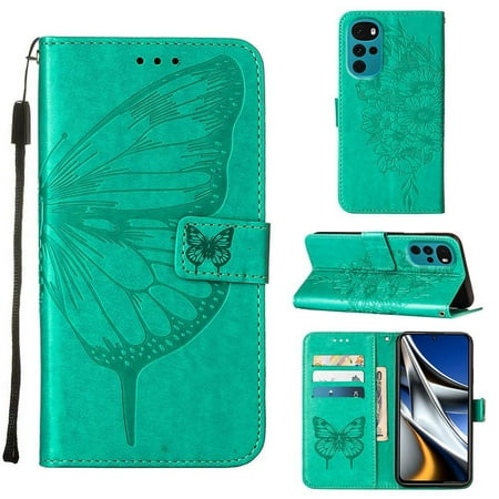 

Case for Motorola MOTO G22 Embossing Butterfly Premium Leather Flip Cover Magnetic