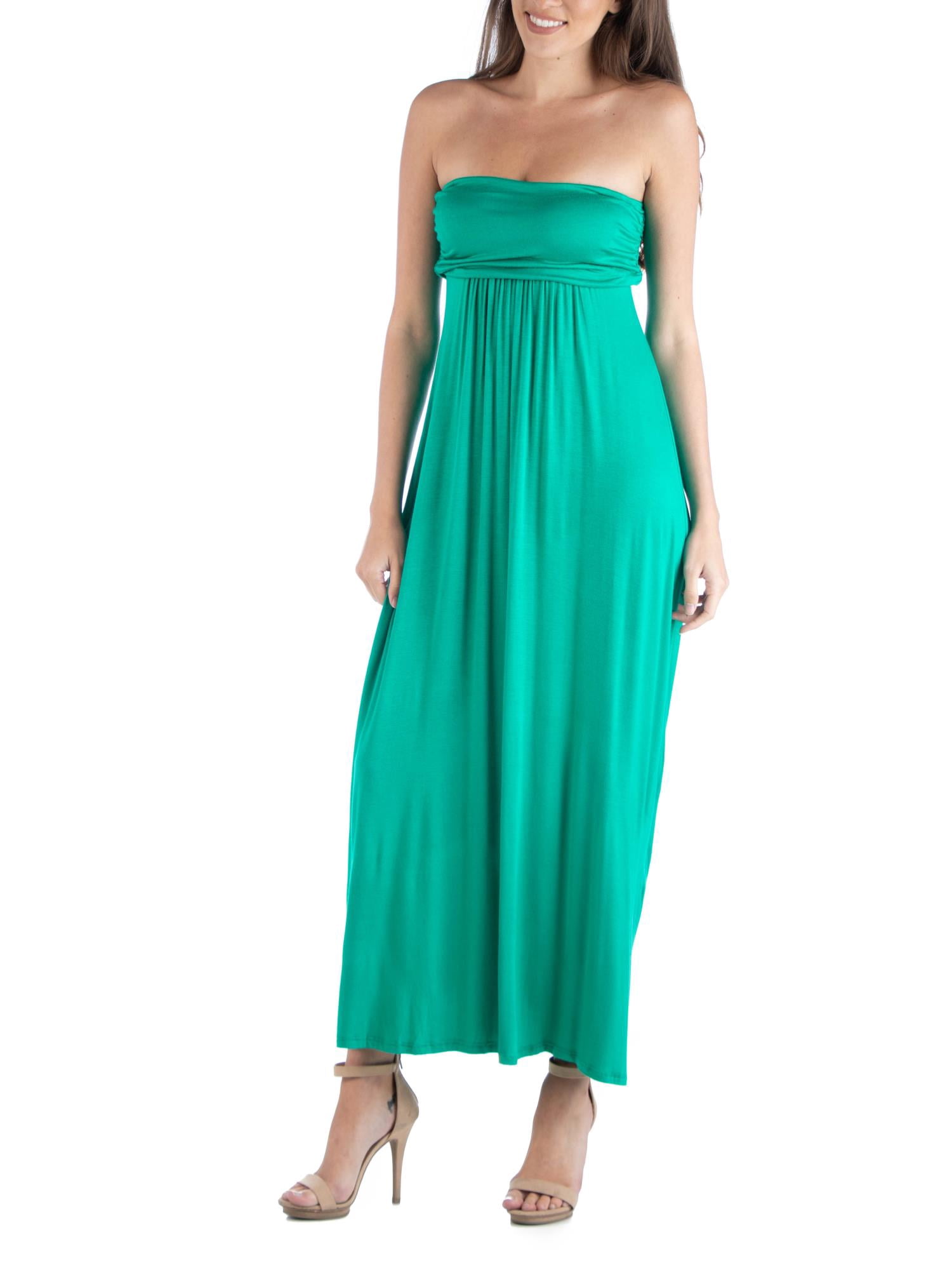 24/7 Comfort Apparel Women's Strapless Empire Waist Maxi Dress