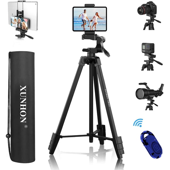 XUNHON Phone Tripod 60 Inch+5.2 (IPAD+Phone Holder), Lightweight Camera/ipad/Laser Level/Cell Phone Tripod with Wireless Remote,Bag, 2-in-1 Stand, 1/4 Mount Screw Compatible with All Phones/Cameras