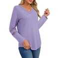 thumbnail image 3 of UVN Fall Blouses for Women Long Sleeve V Neck Tunic Tops Casual Hollow Out Curved Hem Dressy Shirts, 3 of 8