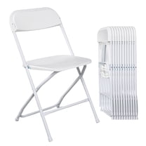 10 Pack White Plastic Folding Chairs, Heavy Duty 350lbs Capacity Stackable Chairs with Non-Slip Feet for Indoor Outdoor, Wedding, Party, Dining, Commercial Use - Set of 10