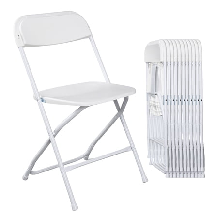 10 Pack White Plastic Folding Chairs, Heavy Duty 350lbs Capacity Stackable Chairs with Non-Slip Feet for Indoor Outdoor, Wedding, Party, Dining, Commercial Use - Set of 10