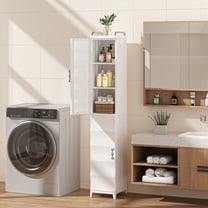 VECELO High Narrow Bathroom Storage Cabinet with Adjustable Shelves, 54.6” H Slim Freestanding Foldable Cabinet with Door, for Small Spaces, Kitchen, White