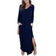 thumbnail image 2 of Vestido de manga larga con abertura lateral, cuello en V, bolsillo, dobladillo irregular, vestido largo de color puro para mujer, azul purpúreo S, 2 of 5
