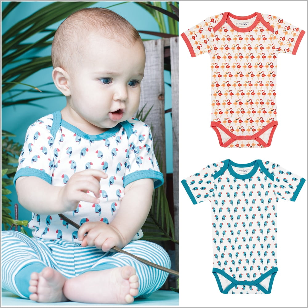 Organic Baby Clothes – Essential Infant Onesie Bodysuit with Short Sleeves, GOTS Cotton (Flamingo, 9-12 months)