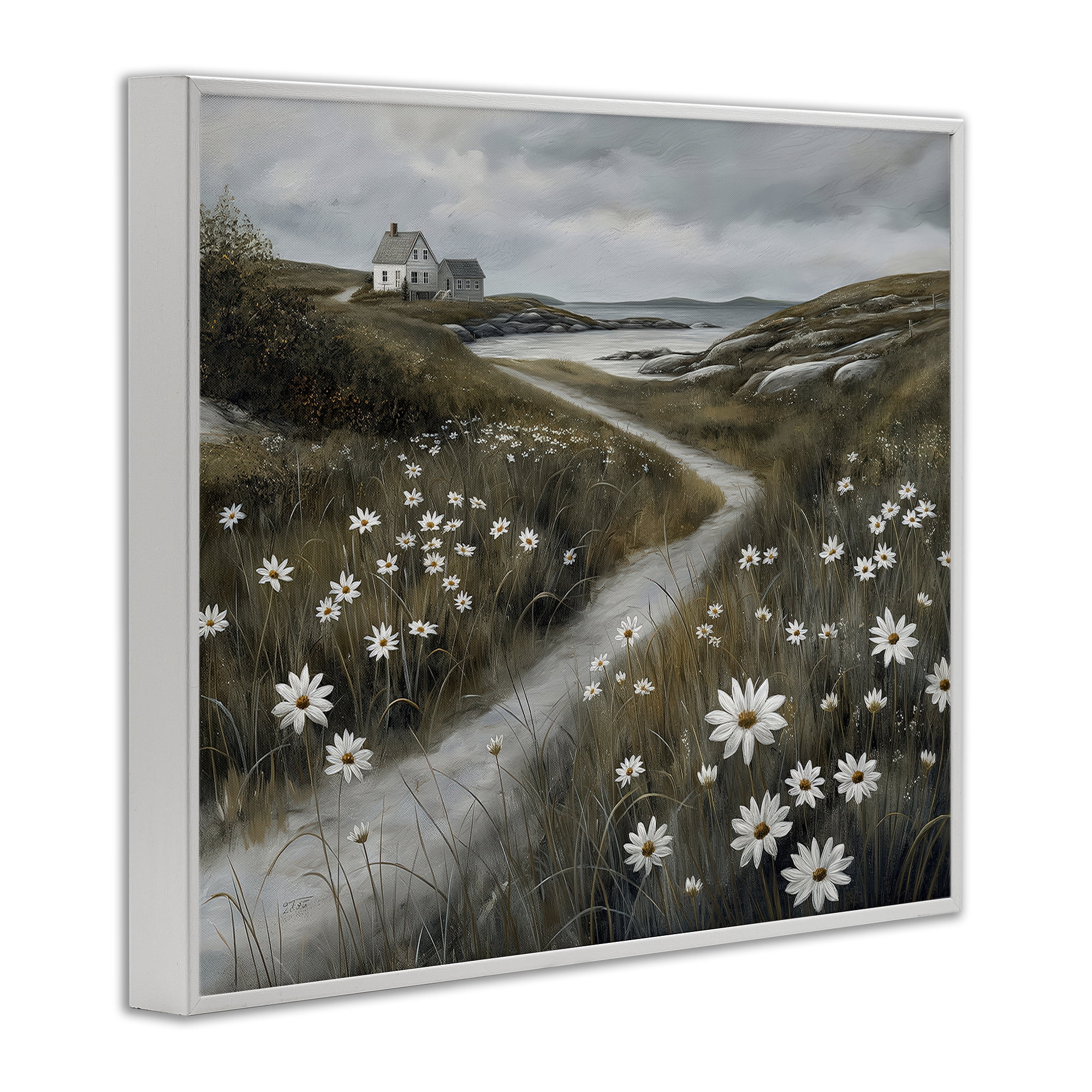 Stupell Industries Daisies Along Coastal Path White Framed Giclee Art, design by Imagine It Images