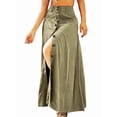 thumbnail image 3 of Women Button Down Maxi Skirts High Waist A-Line Pleated Long Skirts with Pockets Green XL, 3 of 7
