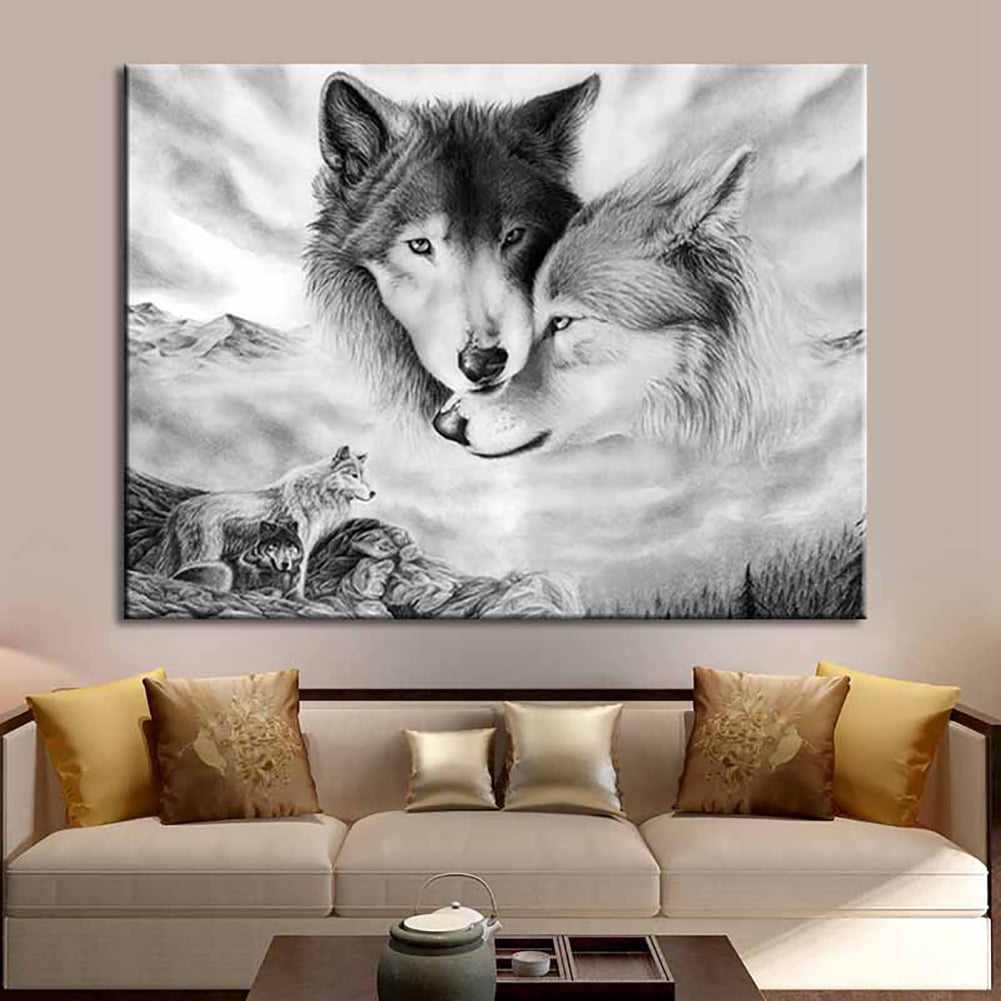US 5Pcs Wolf Snow field Canvas Picture Modern Art Unframed Painting Decor 