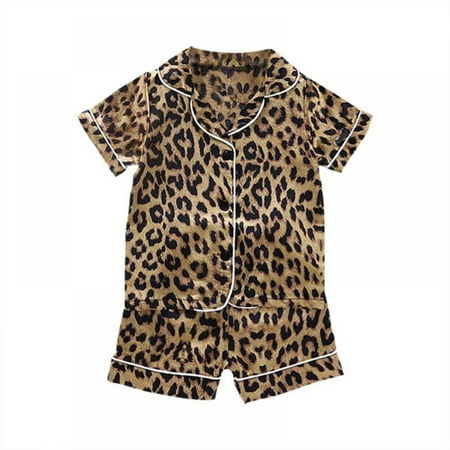 

Magazine Baby Kids Boy Girl Leopard Print Outfits Set Short Sleeve Blouse Tops+Shorts Sleepwear