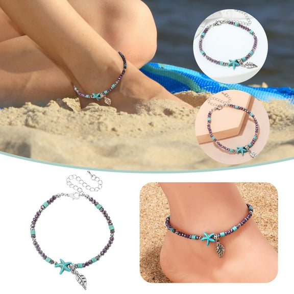 Ankle Bracelets for Women Retro Ethnic Amethyst Starfishs Anklet Female Summer Beach Holiday Jewelry