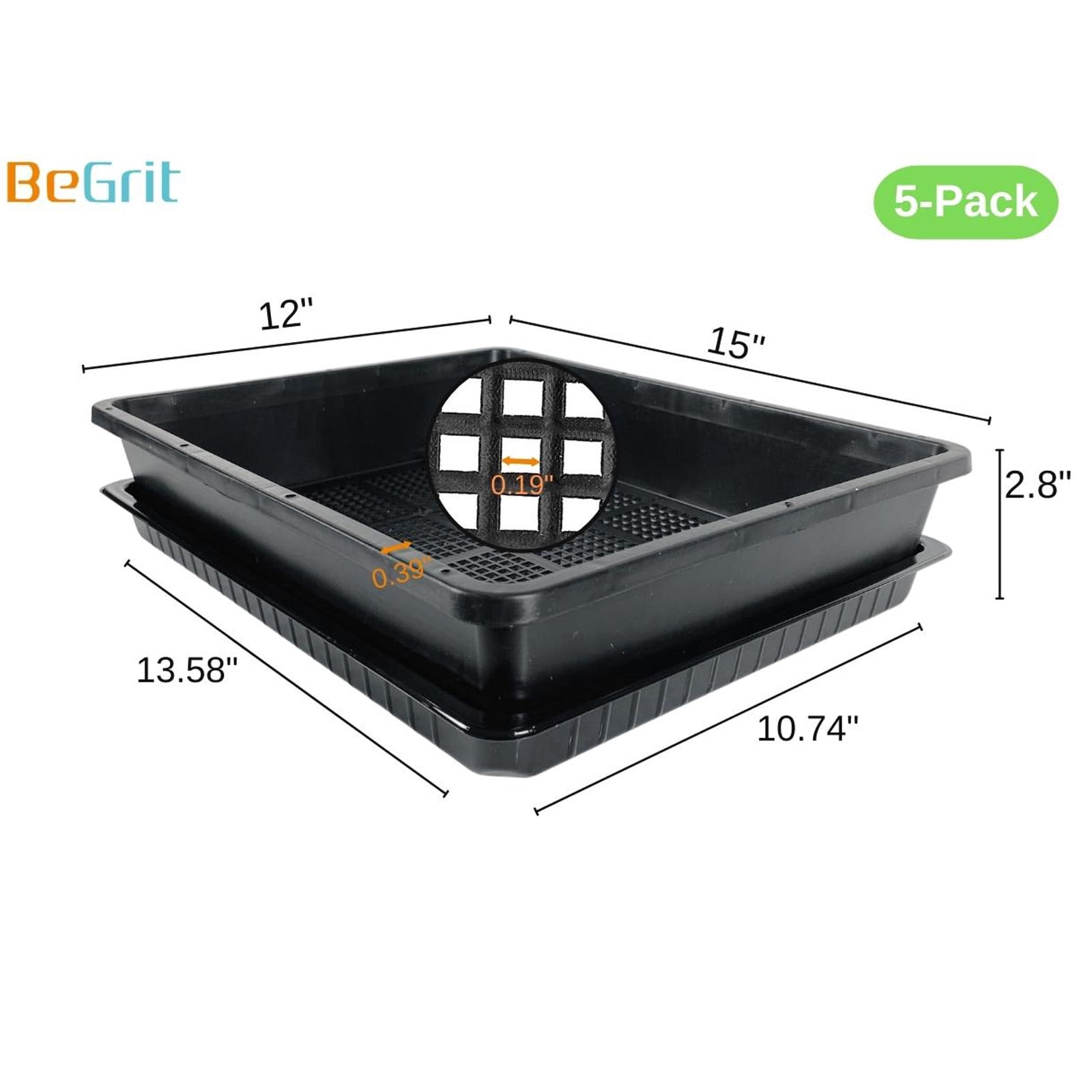 BeGrit Seed Starter Trays, 15"x12" Mesh Trays with Bases - Heavy Duty Plastic for Microgreens, Bonsai Training, Succulent Propagation (5 Packs)