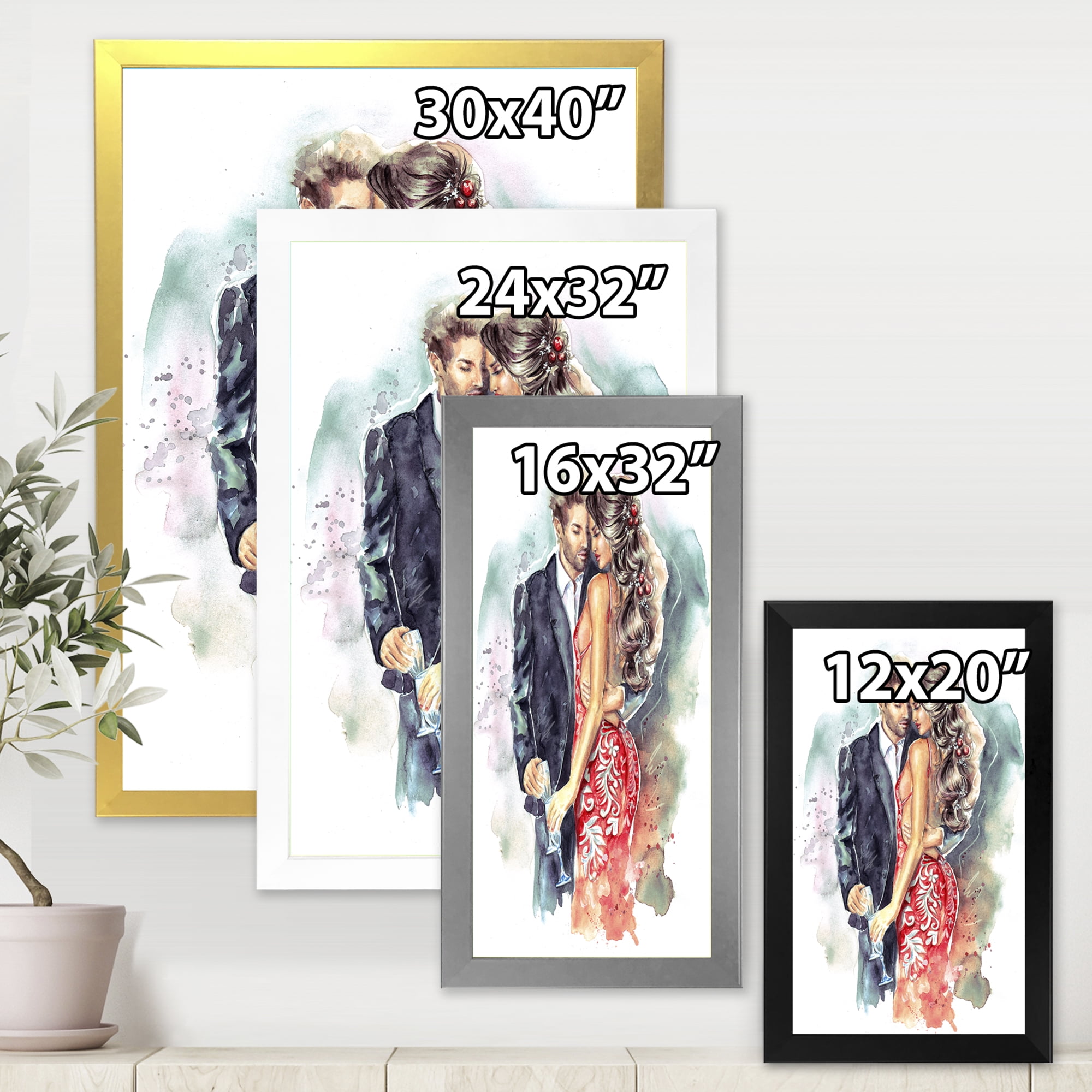 Designart 'Romantic Couple Ith Champagne Glasses At New Year Party' Traditional Framed Art Print