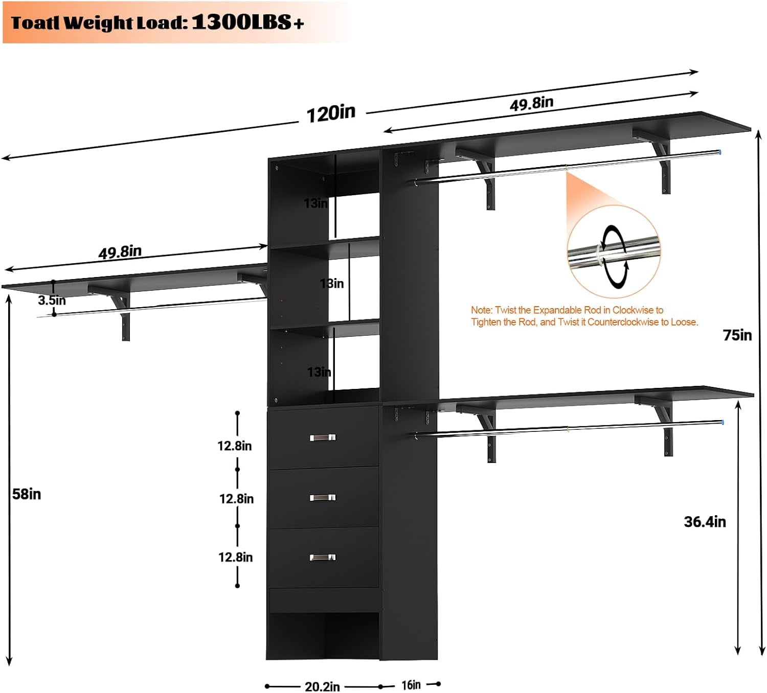 Ulif E12C Heavy Duty Closet Organizer System - Freestanding