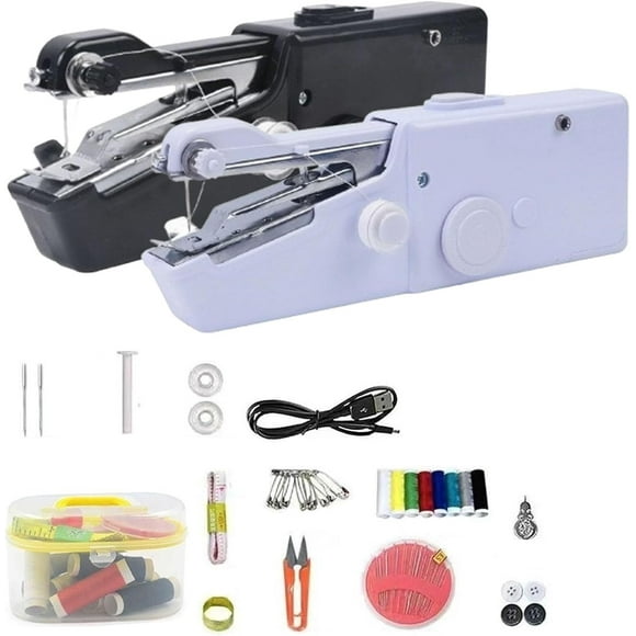 Pureutil Mini Machine à Coudre Portative à Main (Sans Fil, Portable et Prête à Coudre), kit de Couture à Main, Machine à Coudre Électrique pour Débutants et Adultes, Facile à Utiliser, Convient pour Coudre des Vêtements Bricolage (2 Ensembles-A)