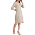thumbnail image 4 of INSPIRE CHIC Women's Contrast Color Sweater Dresses Long Sleeve Knit A-line Midi Dress S Beige, 4 of 5