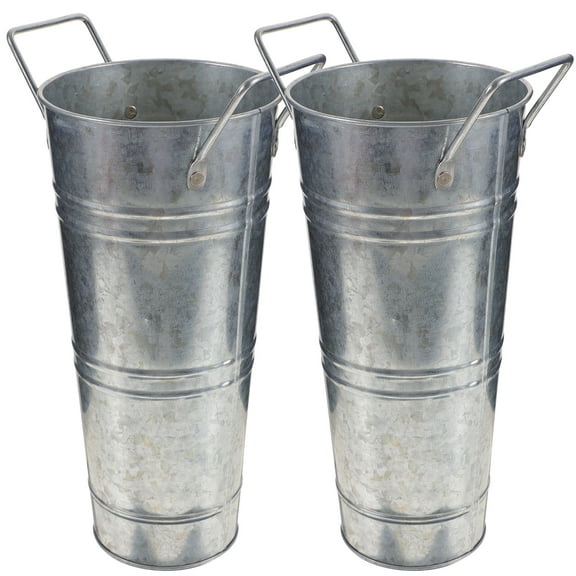 2 Pcs Retro Tin Barrel Vase Vintage Flower Bucket