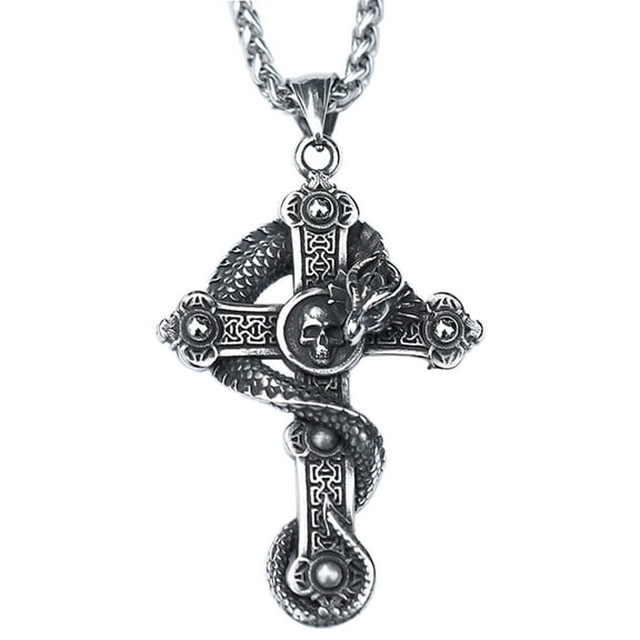 ZMY Home Stainless Steel Party Jewelry Edgy Dragon Skull Cross Pendant Necklace