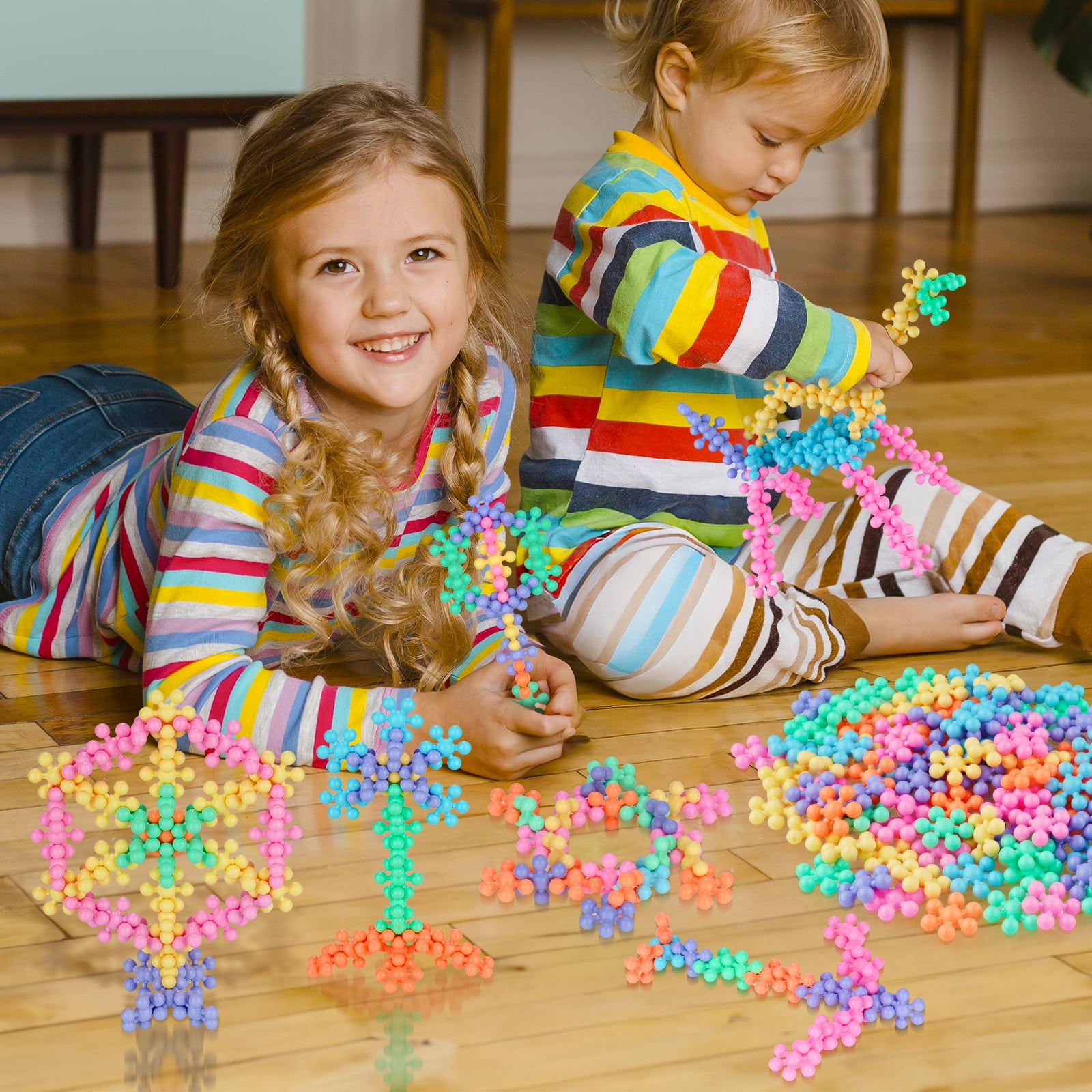 Macaron Color Interlocking Building Blocks Set – 600pcs Snowflake Shape Plastic Construction Toys in 6 Pastel Colors with Storage Box, Educational STEM Blocks for Kids Creative Play (Macaron Colors)
