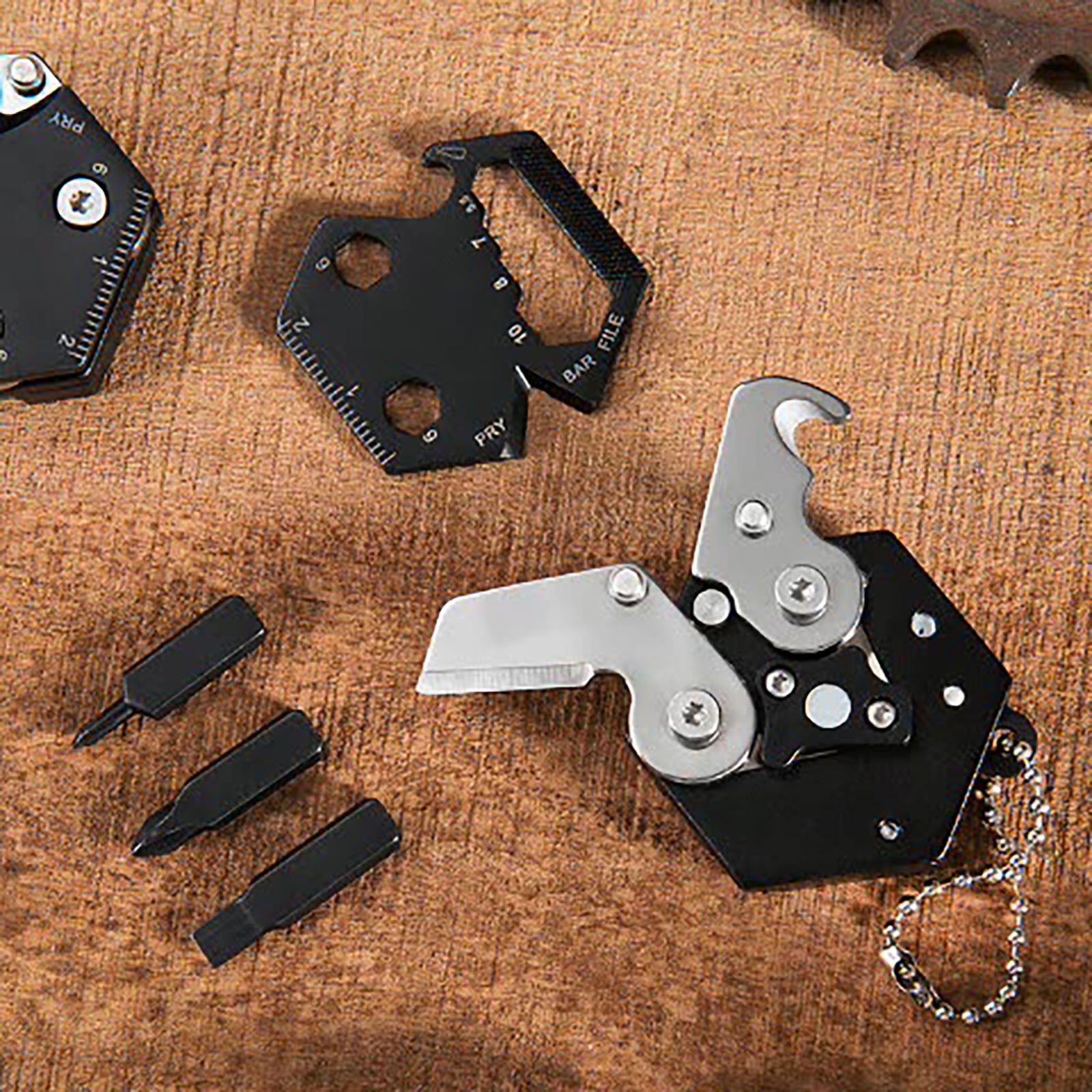 Yoziaaoa 5 Pcs Multifunction Hexagon Keychain Tool, Folding Screwdriver with Opener, Outdoor Survival Gear, Mini Pocket EDC Gift