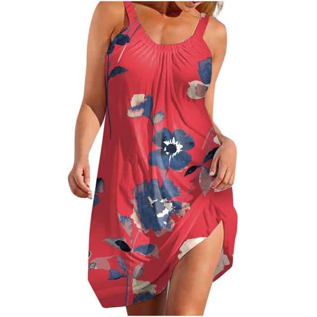 Vestido de verano para mujer, estampado, sin mangas, con escote redondo, sexy, informal, fluido, para la playa OAVQHLG3B Store lin121212