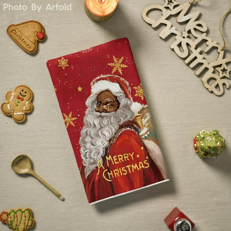 African American Santa Claus Black Christmas Kitchen Towel, Zazzle
