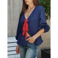 thumbnail image 3 of SUNSIOM Chemises à Manches Longues pour Femmes Nœud devant Patchwork Col en V Blouses Mode Décontractée, 3 of 6