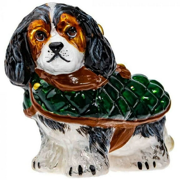 Tri Color Cavalier King Charles Spaniel in Quilted Coat Polish Glass Ornament