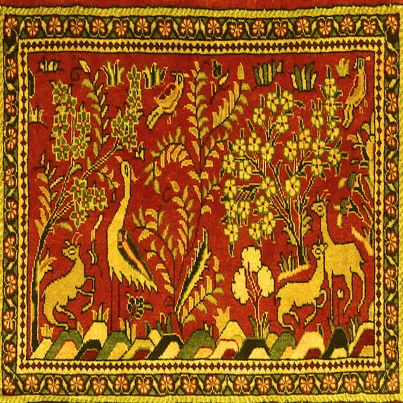 Ahgly Company Indoor Square Animal Yellow Traditional Area Rugs, 3' Square