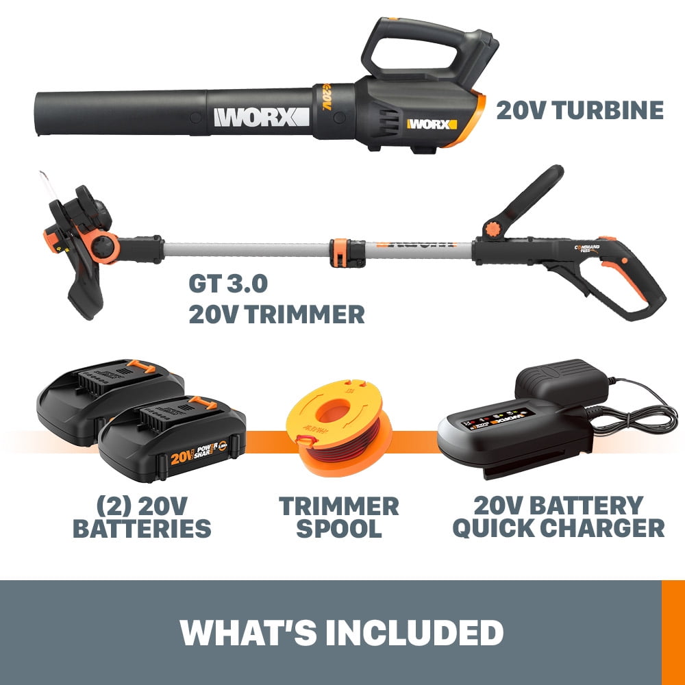 Worx WG928 20V Power Share GT 3.0 Trimmer & Turbine Blower (Batteries & Charger Included)