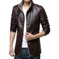 thumbnail image 5 of DeHolifer Men's Outwear Jacket Stand Collar Long Sleeve Solid Color PU Button Jacket Winter Coat for Men Coffee L, 5 of 5