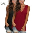 thumbnail image 2 of Moxiu Women's Summer Tank Tops V Neck Sleeveless Tops for Leggings T Shirts Loose Tunic Side Split Tanks Plus Size Dressy Casual 2025 Wine,XXL, 2 of 5
