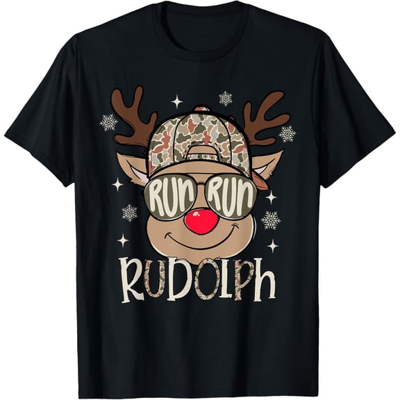Run Rudolph Santa's Reindeer Christmas Camo Toddlers T-Shirt- American fashion hot selling casual retro high quality 100% cotton T-shirt 1 piece