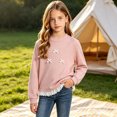 thumbnail image 2 of Abcomgle Long Sleeve Shirts for Girls 7-8 Ruffle Lace Hem Bow Crewneck T-Shirts for Girls Fall Ribbed Top for Girls Cute Girls Pullover, 2 of 5