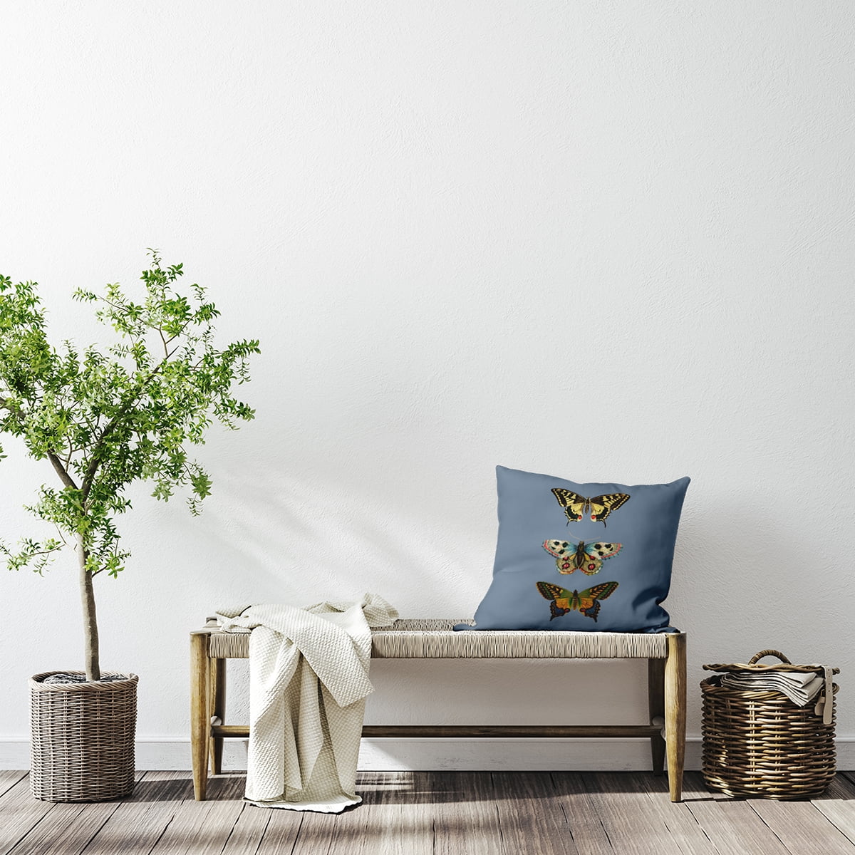 Simply Daisy 18-inch Square Butterflies Polyester Indoor Pillow, Dusty Smoke Blue Qty 1