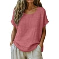 thumbnail image 4 of Womens Linen Shirts，Cotton Gauze Blouses Dressy Casual Loose Solid Blouses Outfits ﻿ ﻿ Ventilate Summer Loose Fit Trendy Summer Beach Shirt, 4 of 6