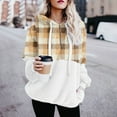 thumbnail image 2 of Sherpa Fleece Oversized Hoodies for Women Winter Warm Plaid Patchwork Drawstring Pocket Hooded Sweater Sweatshirts (X-Large, Yellow), 2 of 4