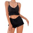 thumbnail image 3 of xiaxaixu Women Summer 2 Pieces Outfits Solid Color V-Neck Sleeveelss Camisoles Ruffle Hem Tank Tops and Shorts Set, 3 of 7