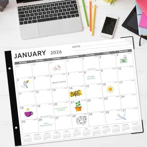 Desk Calendar 2026, Tekola 22" x 17" Large Desk Calendar, 18 Mouths From January 2026 to June 2027, Desktop Calendar with Notes and Thick Paper for Home, Office and School