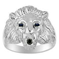 thumbnail image 1 of RYLOS Lion Head Ring Black Diamond Mouth & Gemstone Eyes Fun Designer Rings Sapphire Sterling Silver Jewelry Size 10, 1 of 7